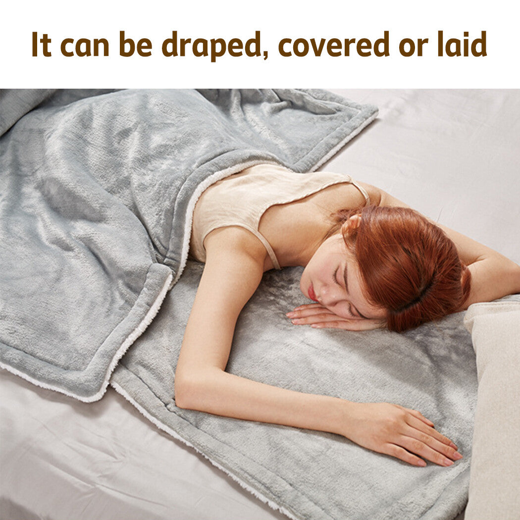 Double-side Flannel Heated Electric Throw Blanket Fast Heating Warm Washable gray