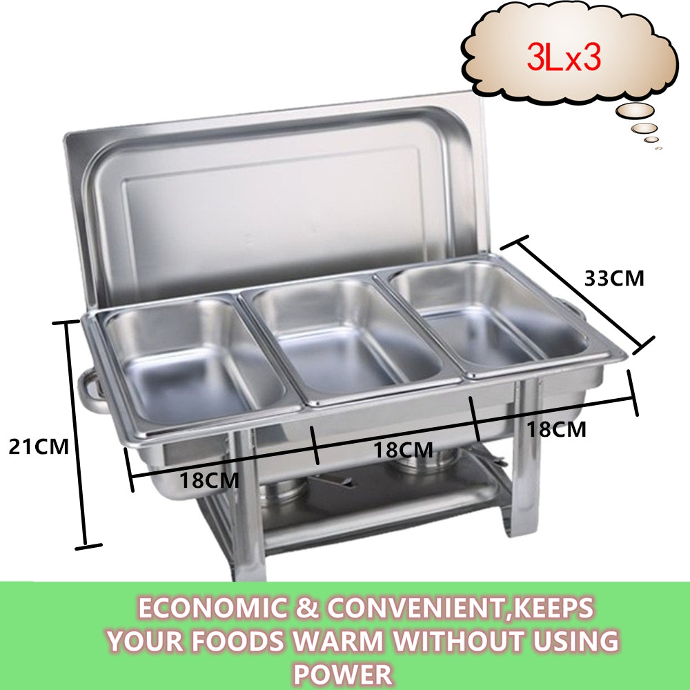 9L Chafing Dish Set Buffet Pan Bain Marie Bow Stainless Steel Food Warmer3*3L