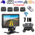 Wireless 4-Channel Split 7" Screen Monitor w/4 Reversing Camera Kit for Truck Trailer Bus