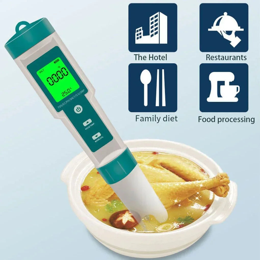 7 In 1 PH Meter TDS/EC/Salt/Temp Water Quality Monitor Tester Pen Pool Aquarium