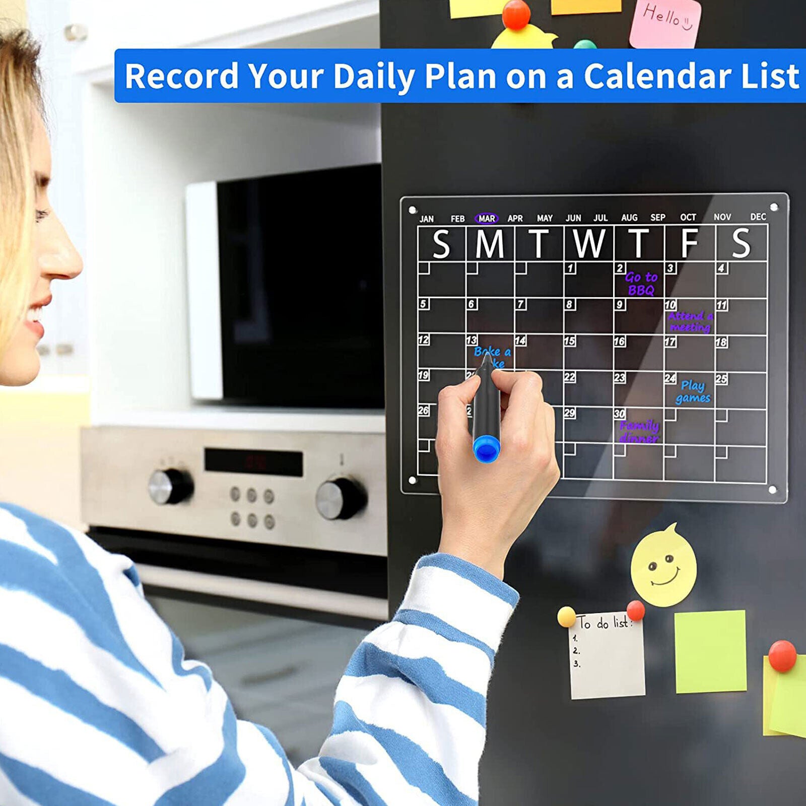 Large Magnetic Fridge Whiteboard Weekly Calendar Planner Acrylic White Board Set