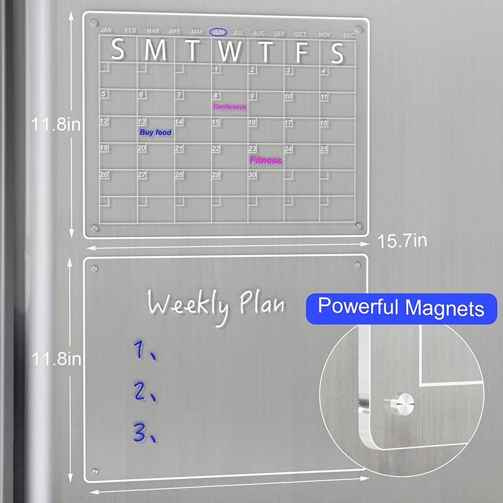 Large Magnetic Fridge Whiteboard Weekly Calendar Planner Acrylic White Board Set