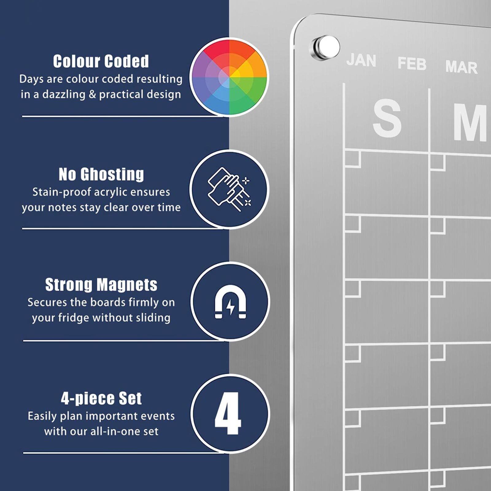 Large Magnetic Fridge Whiteboard Weekly Calendar Planner Acrylic White Board Set