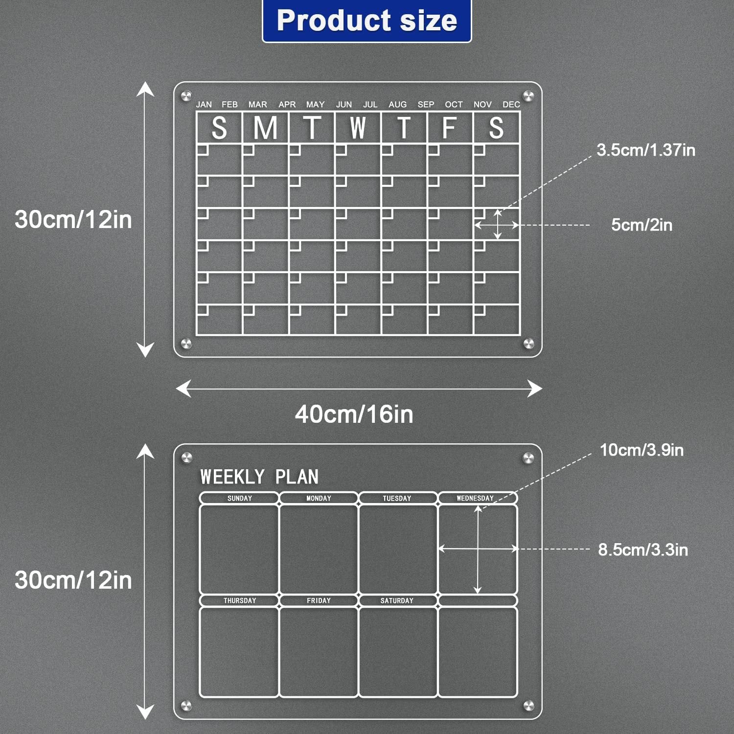 Large Magnetic Fridge Whiteboard Weekly Calendar Planner Acrylic White Board Set