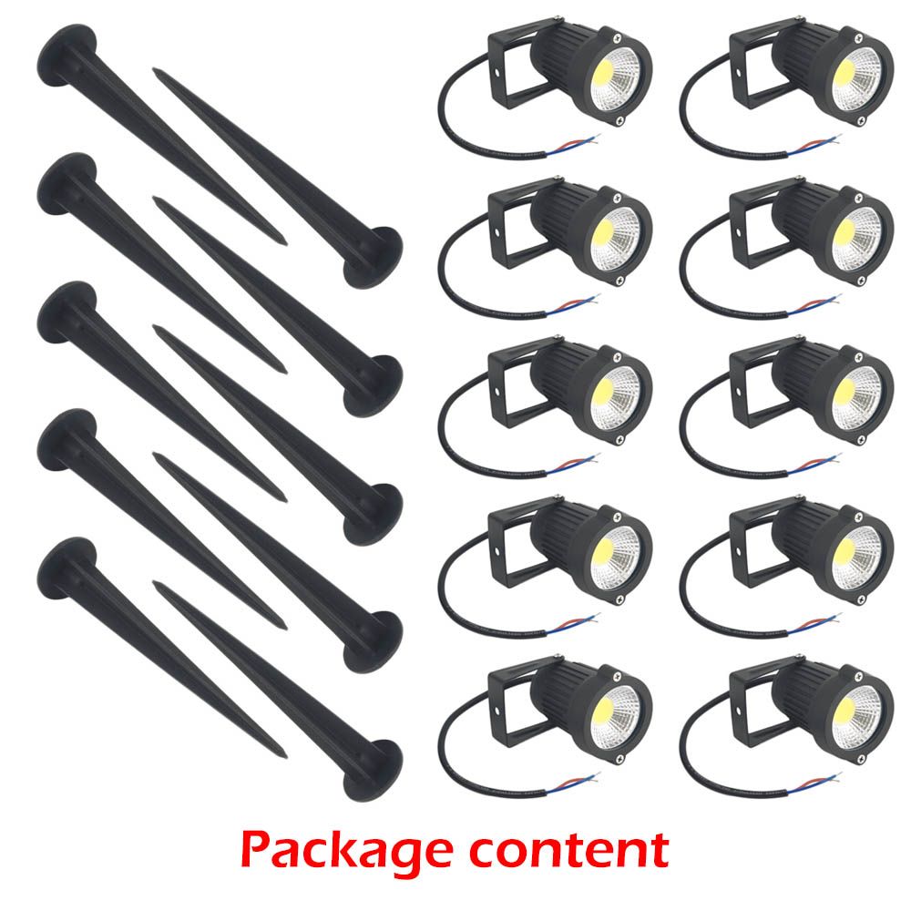 10PCS 12V LED Garden Spotlights, IP65 Waterproof, 550-600 Lumens, Warm White