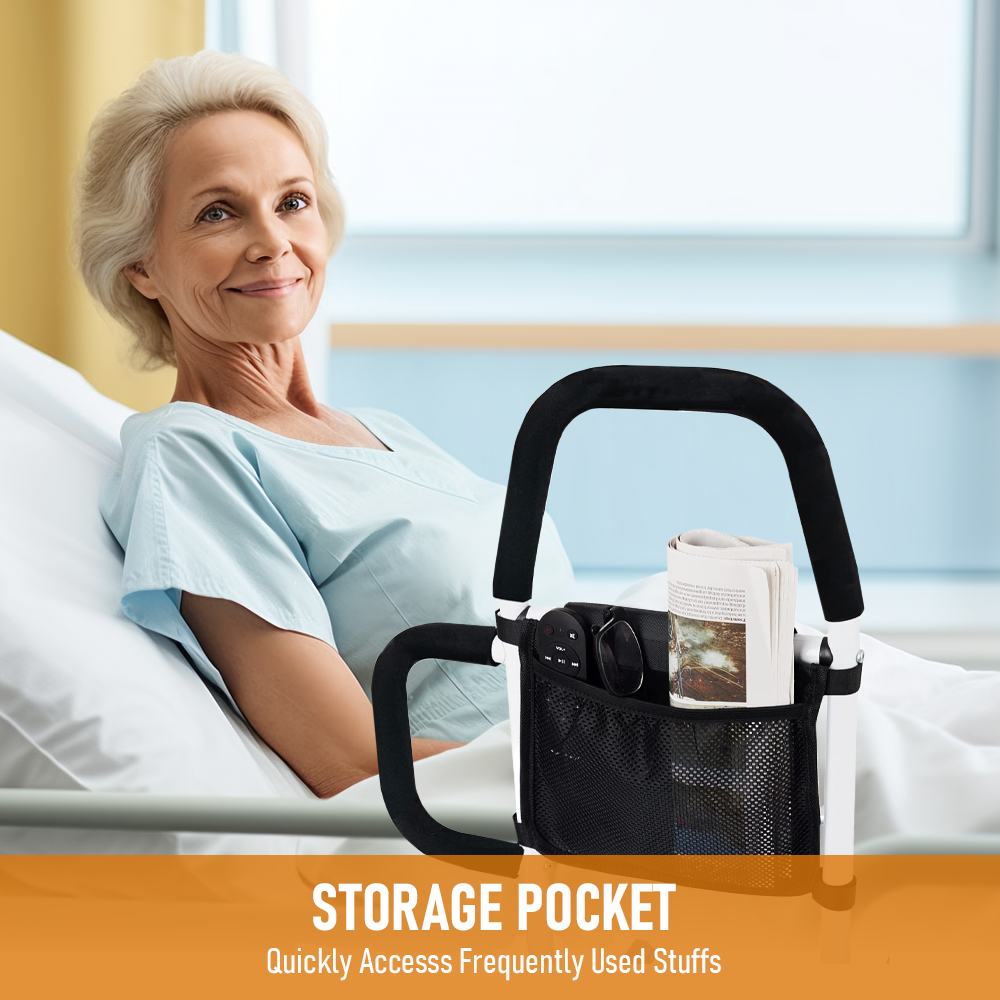 Bed Rail Safety Assist Rail for Elderly Adults with Storage Pocket &Fixing Strap