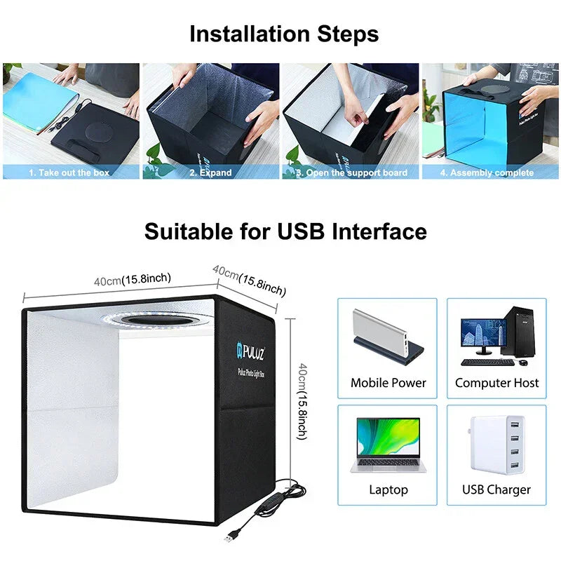 40CM Portable Photo Studio LED Light Tent Bar Cube Soft Box Room Photography