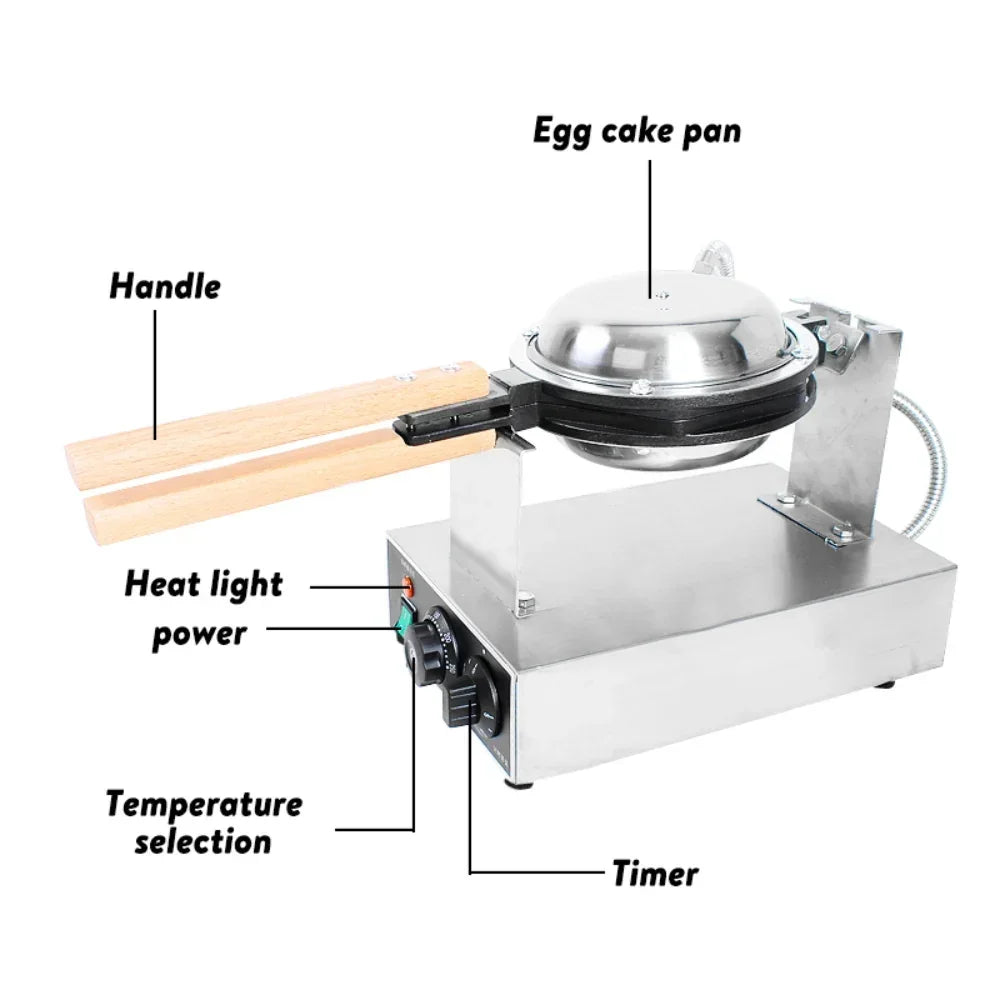 Commercial Egg Puff Waffle Maker – Non‑Stick, 1.4kW, Stainless Steel, 240V