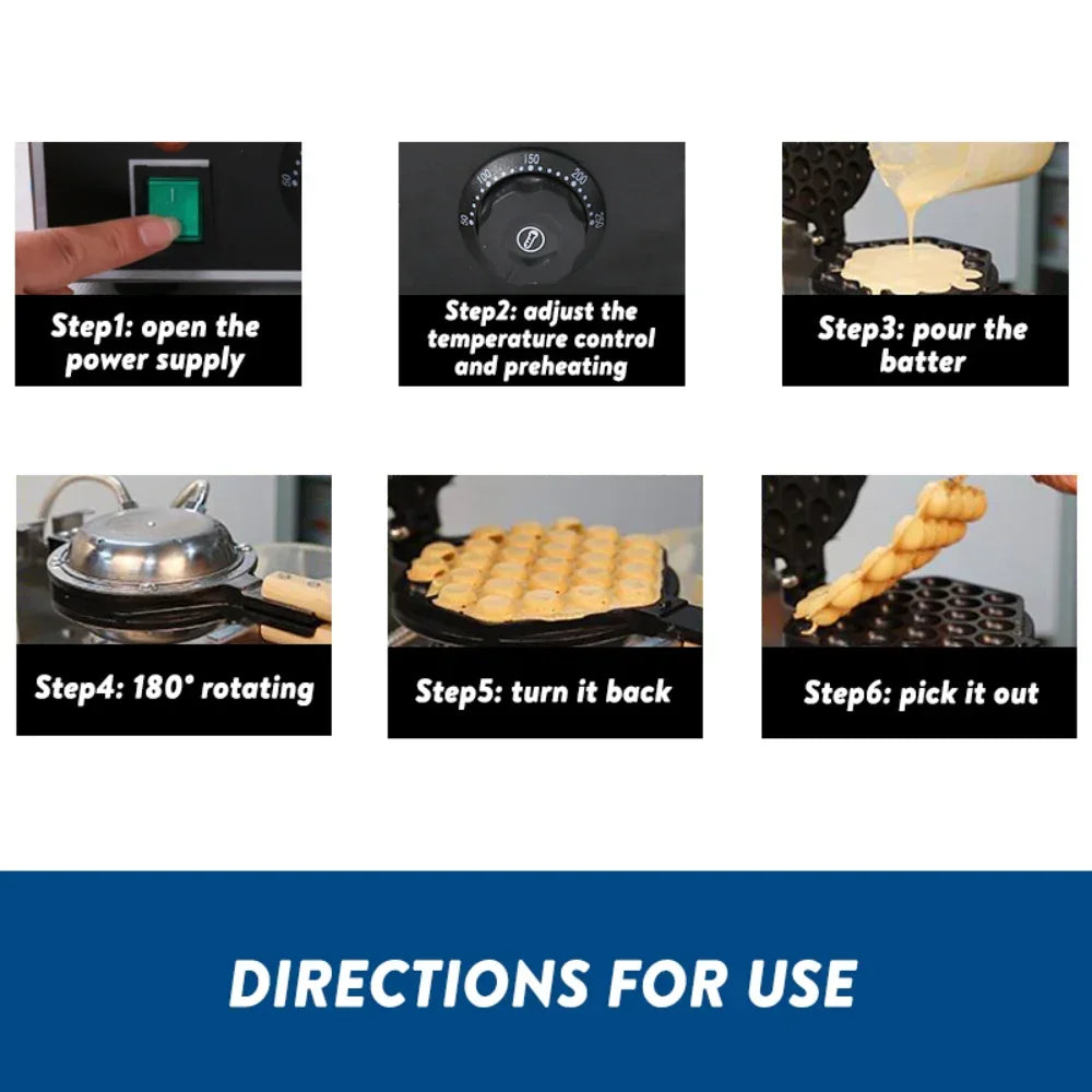 Commercial Egg Puff Waffle Maker – Non‑Stick, 1.4kW, Stainless Steel, 240V