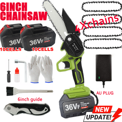 36V 3000W Mini Cordless Chainsaw 2X Battery-Powered Wood Cutter Rechargeable