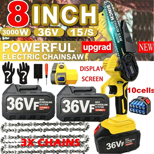 NEW 36V 8" Mini Cordless Electric Chainsaw 2XBattery  Wood Cutter Rechargeable