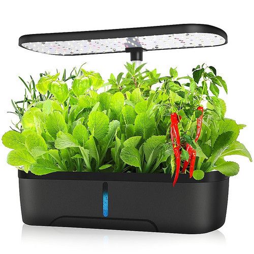 Hydroponics Growing System 12 Pod Indoor Herb Garden Kit LED Grow Light 4L Black