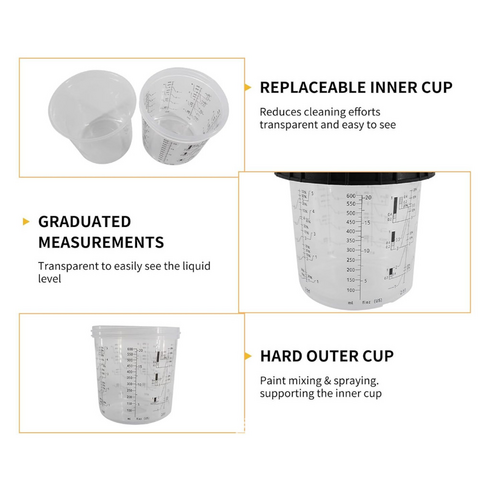 50 Sets Paint Spray Gun Cup Lids Liners Kit with Micron Filter  600ML Clear