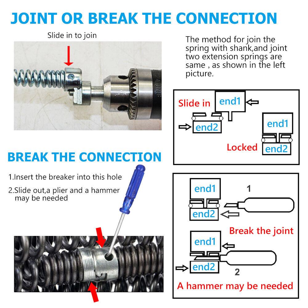 Plumber Drain Snake Pipe Metal Cleaner Pipeline Sewer 12M + 6 Drill Bit Tool DIY