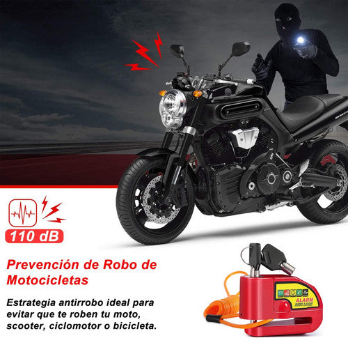 Motorcycle Alarm Disc Lock 110dB Brake Security Lock with Keys Red