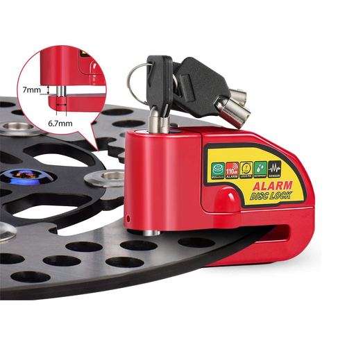 Motorcycle Alarm Disc Lock 110dB Brake Security Lock with Keys Red