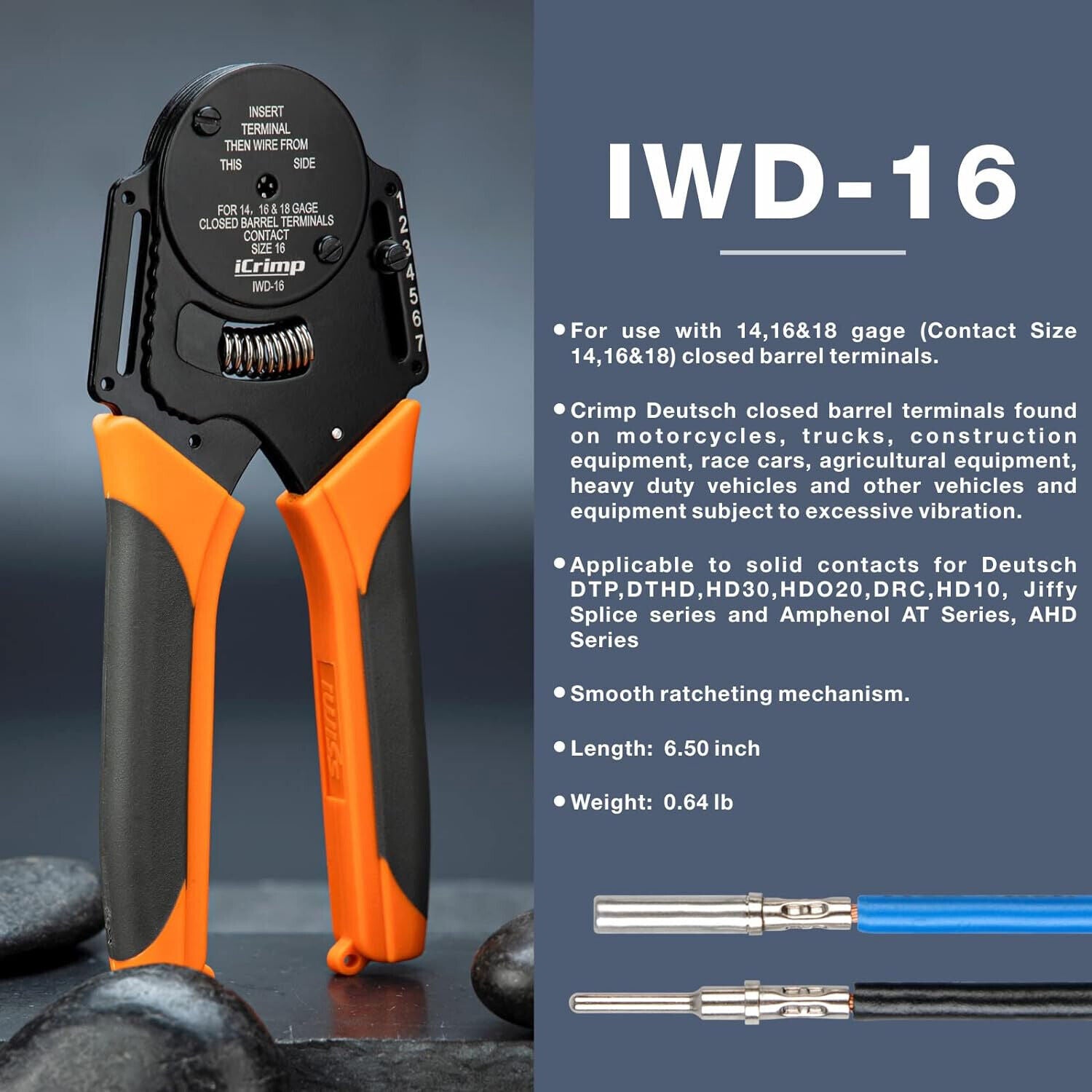DT16 Crimper 4 Way Indent,8 Impression iCrimp Closed Barrel Type Deutsch Crimper