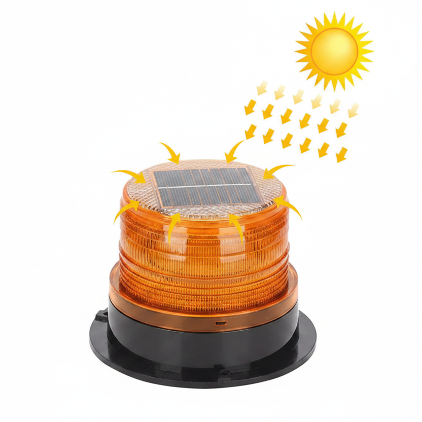 Solar LED Amber Warning Beacon Light 12-24V Magnetic Emergency Strobe