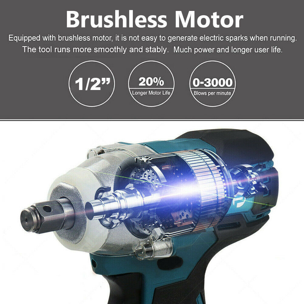 Cordless Electric Impact Wrench Brushless Rattle Gun 1/2