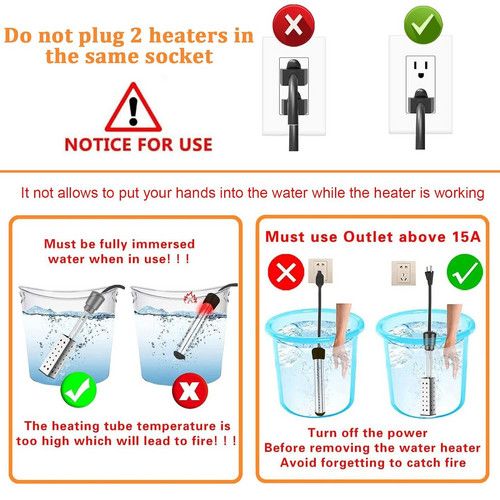 Portable Electric Immersion Water Heater Boiler &Thermostat Auto Shut off 2500W