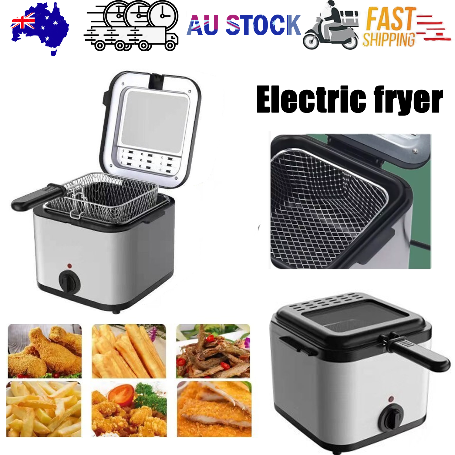 Electric Deep Fryer 2.5L French Frie Machine Oil Hot Pot Fried Chicken Grill