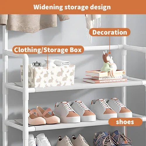 Shoe Rack Storage Cabinet Coat Hat Stand Metal Shelves 12 Pairs White 60CM