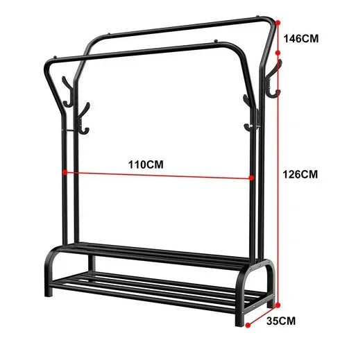 Black Heavy Duty Metal Double Clothes Rail Rack Garment Hanging Shoe Storage Shelf AU
