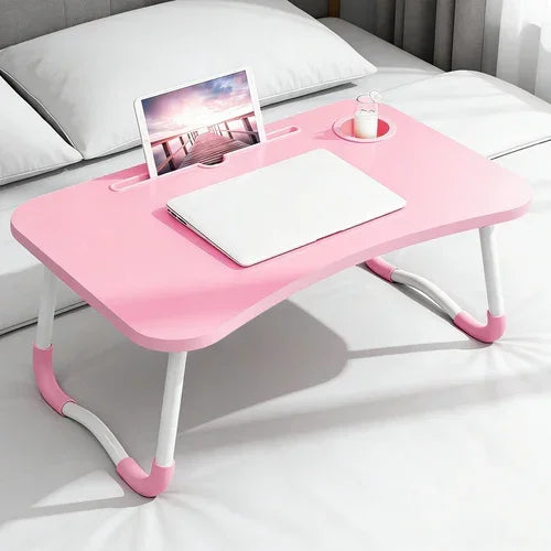 PINK Laptop Stand Table Foldable Desk Computer Study Bed Adjustable Cup Slot Tray