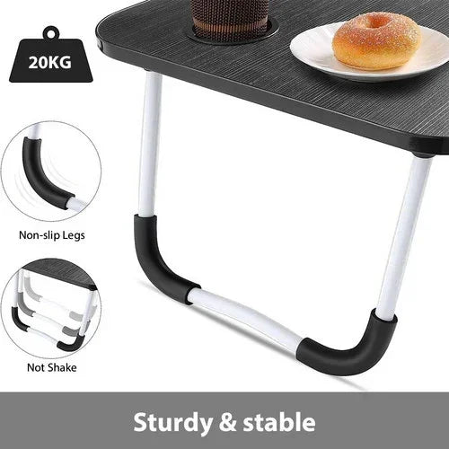 Black Laptop Stand Table Foldable Desk Computer Study Bed Adjustable Cup Slot Tray