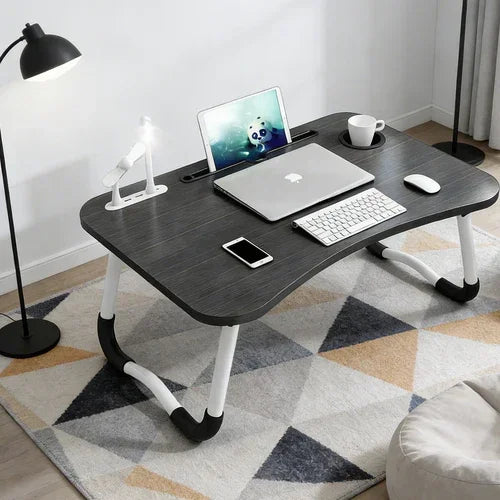 Black Laptop Stand Table Foldable Desk Computer Study Bed Adjustable Cup Slot Tray/linght and Fan