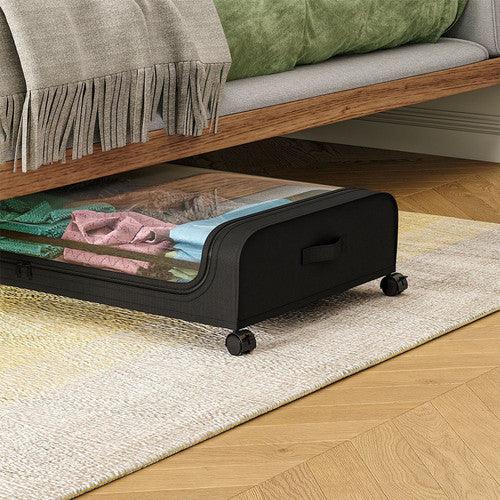 Black Under-Bed Storage Rack with Wheels Sturdy Easy to Move for Bedroom AU