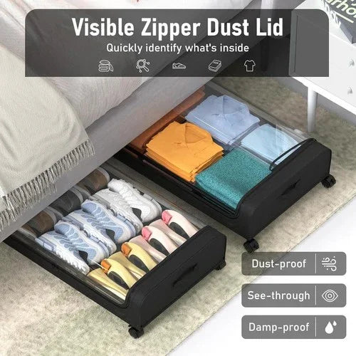 Black Under-Bed Storage Rack with Wheels Sturdy Easy to Move for Bedroom AU