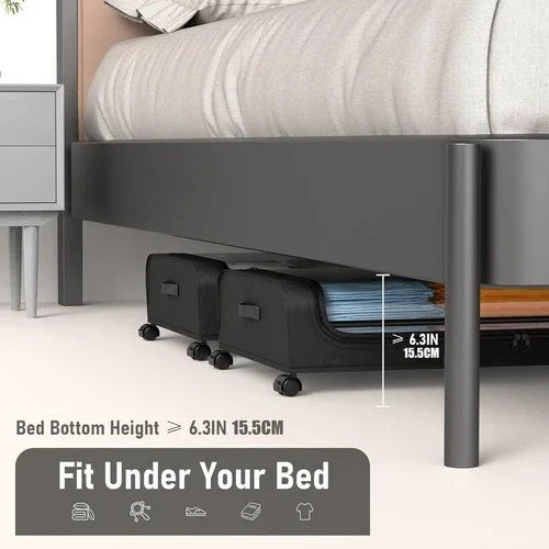 Black Under-Bed Storage Rack with Wheels Sturdy Easy to Move for Bedroom AU