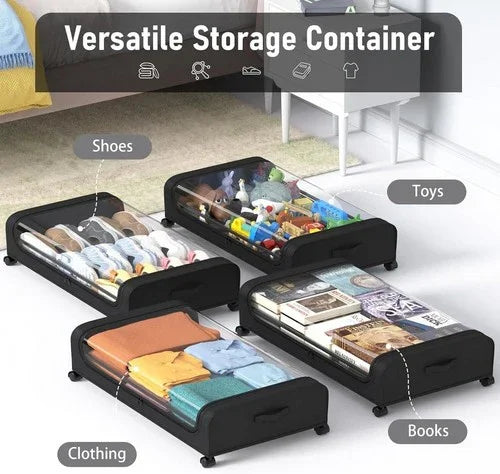Black Under-Bed Storage Rack with Wheels Sturdy Easy to Move for Bedroom AU