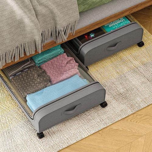 Gray Under-Bed Storage Rack with Wheels Sturdy Easy to Move for Bedroom AU