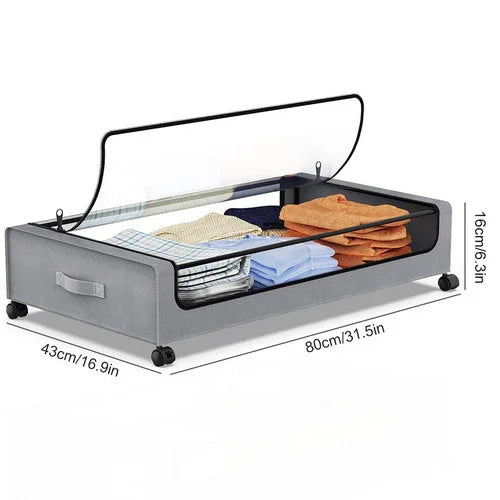 Gray Under-Bed Storage Rack with Wheels Sturdy Easy to Move for Bedroom AU