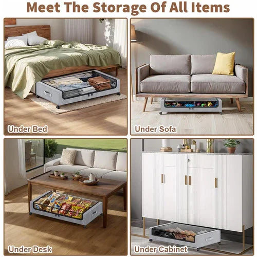Gray Under-Bed Storage Rack with Wheels Sturdy Easy to Move for Bedroom AU
