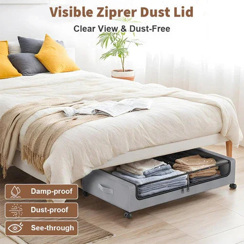 Gray Under-Bed Storage Rack with Wheels Sturdy Easy to Move for Bedroom AU