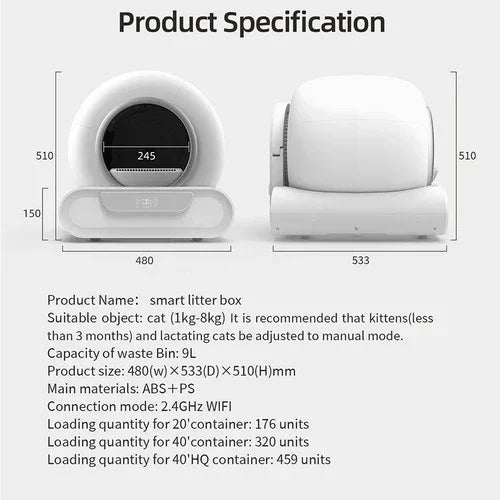 65L Remote Control Automatic Self Cleaning Cat Litter Box Smart App Easy-Clean