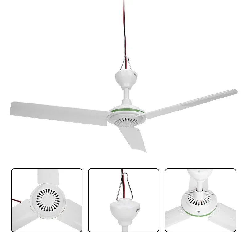 12V Ceiling Fan – Portable Caravan Camping Solar Fan, 3‑Blade, Low Power