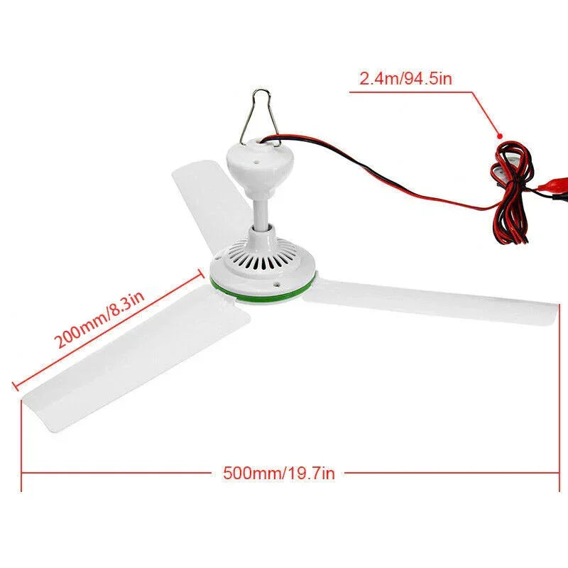 12V Ceiling Fan – Portable Caravan Camping Solar Fan, 3‑Blade, Low Power