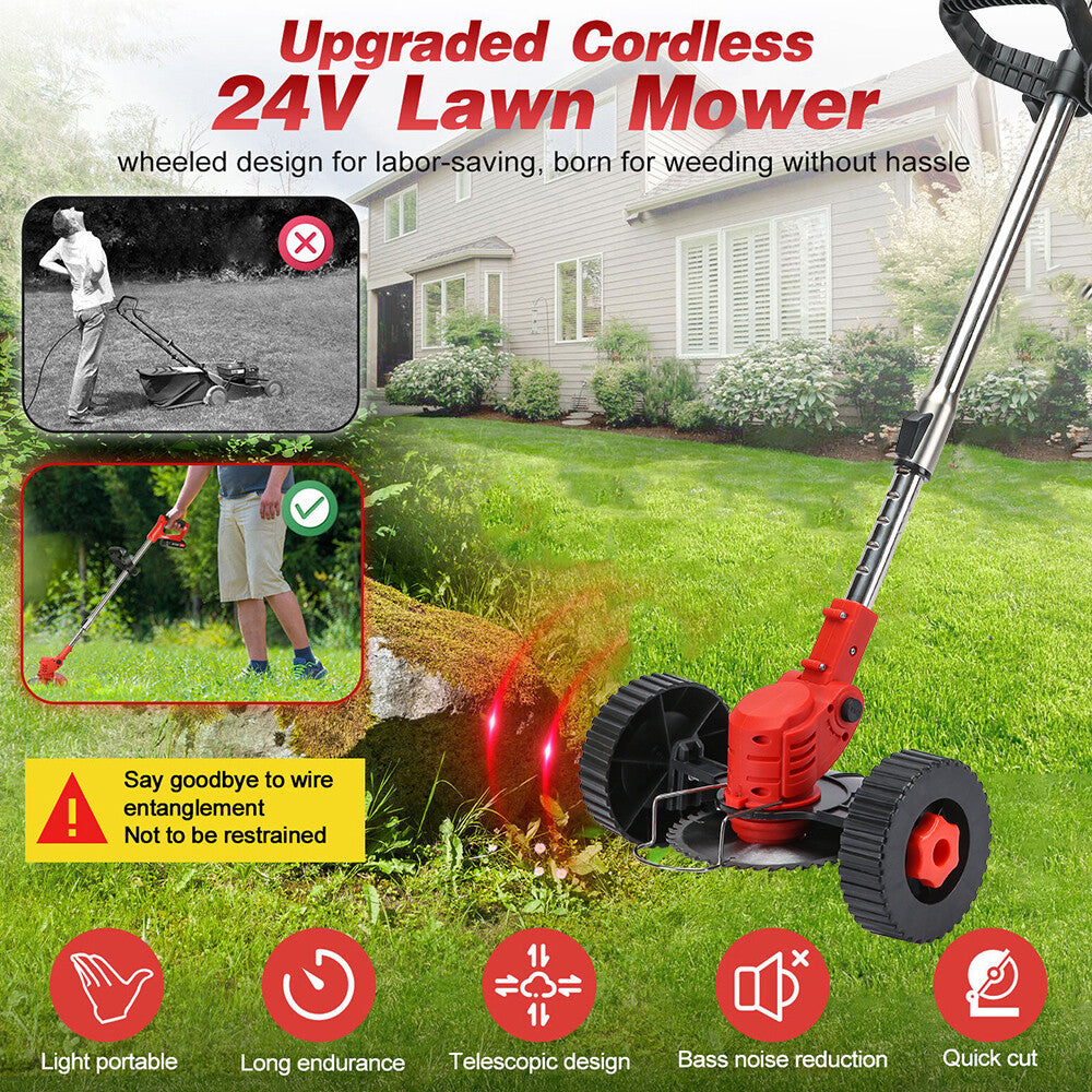 Cordless Whipper Snipper Grass Trimmer 800W 2 Batteries 3 Blade Types Red