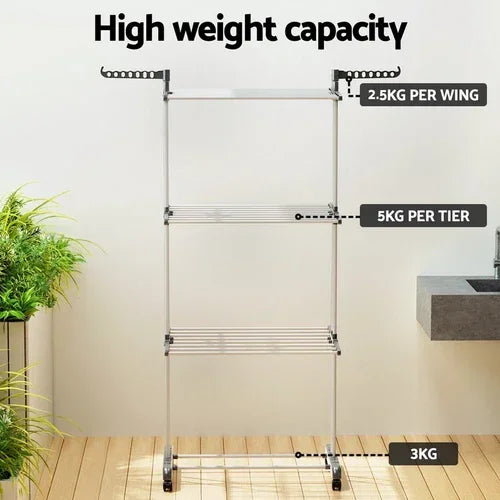 4 Tiers Clothes Airer Drying Rack Coat Garment Stand Hanger Laundry Foldable