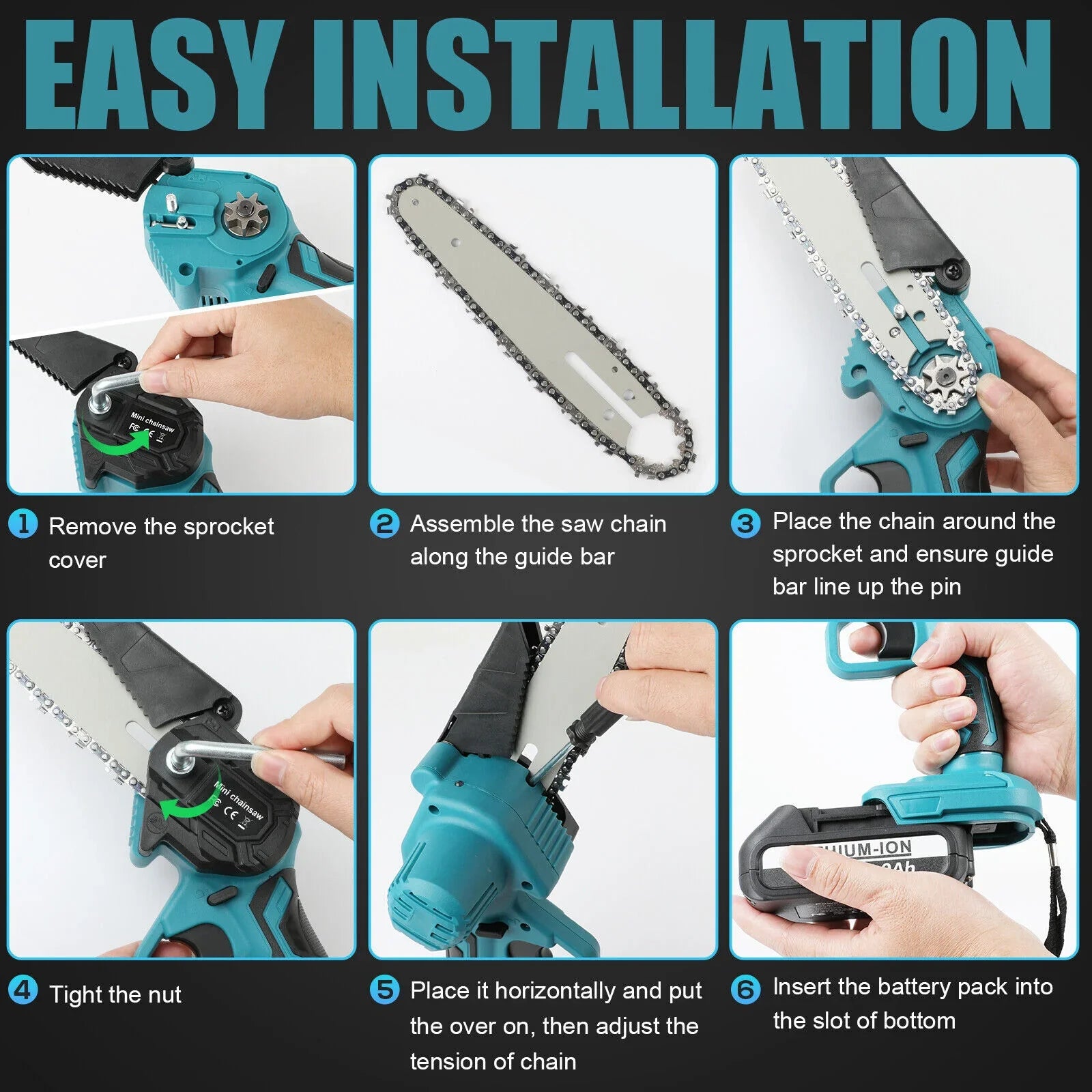 Mini Chainsaw – 18V, 5500mAh Batteries, One‑Hand Use, Copper Motor, Safety Lock