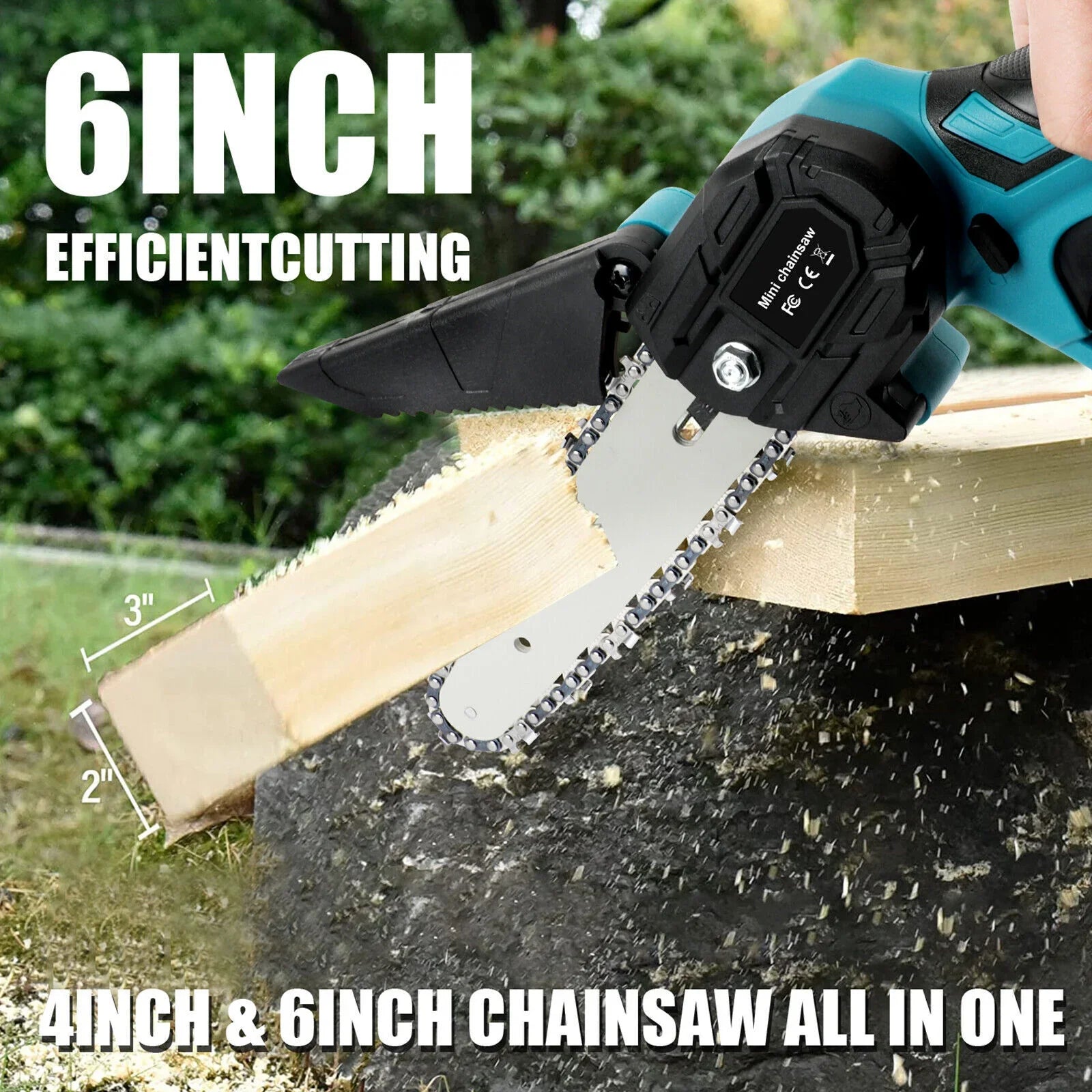Mini Chainsaw – 18V, 5500mAh Batteries, One‑Hand Use, Copper Motor, Safety Lock