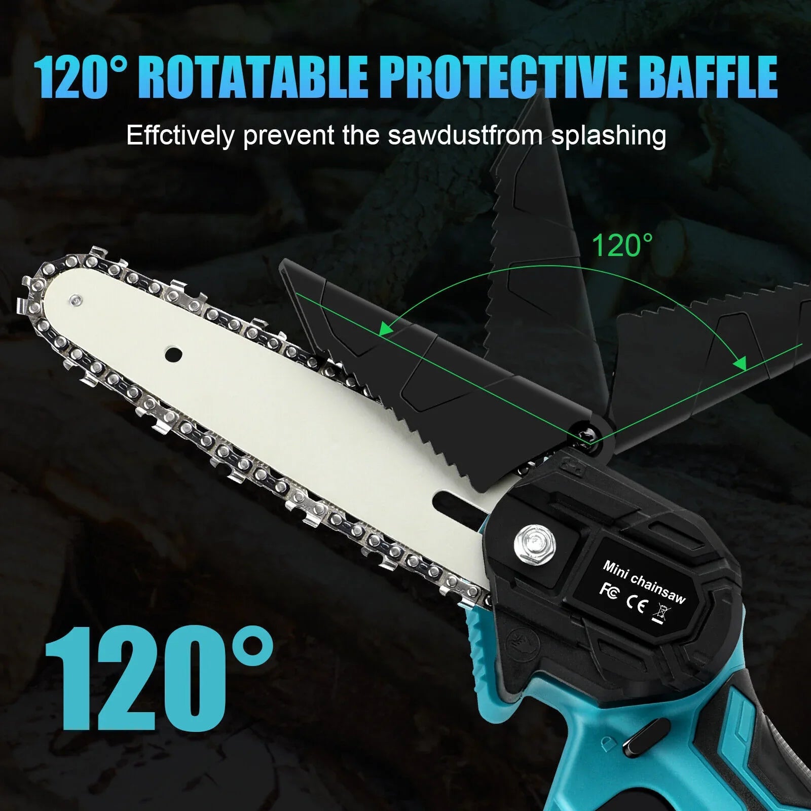 Mini Chainsaw – 18V, 5500mAh Batteries, One‑Hand Use, Copper Motor, Safety Lock