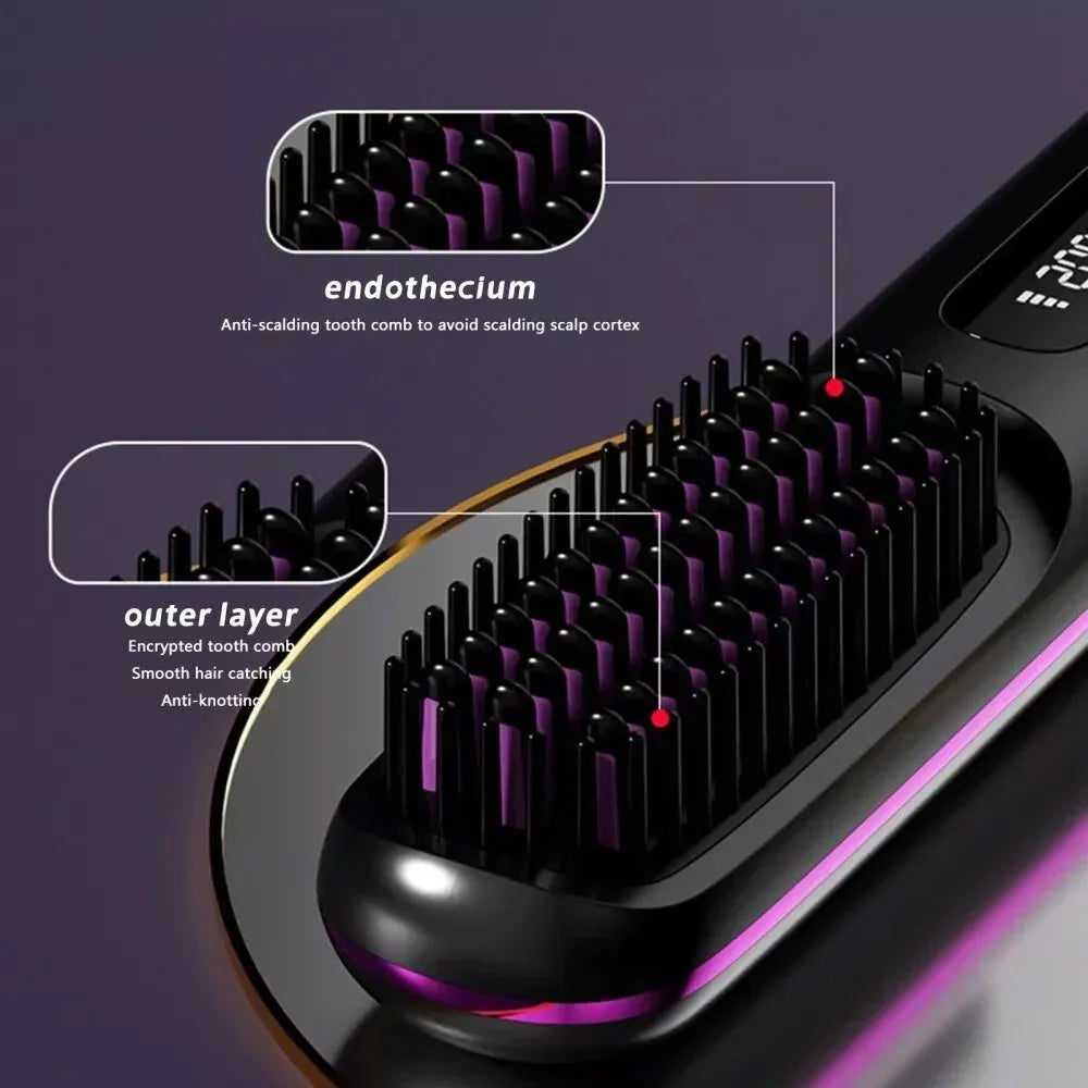 Black Hair Straightener Brush Travel Mini Rechargeable Hair Styler Fast Heating