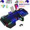 104 Keys Wireless Gaming Keyboard Mouse Set+Mouse Pad, RGB LED Backlit PC/Laptop Black-Rainbow
