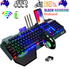 104 Keys Wireless Gaming Keyboard Mouse Set+Mouse Pad, RGB LED Backlit PC/Laptop Black-Rainbow