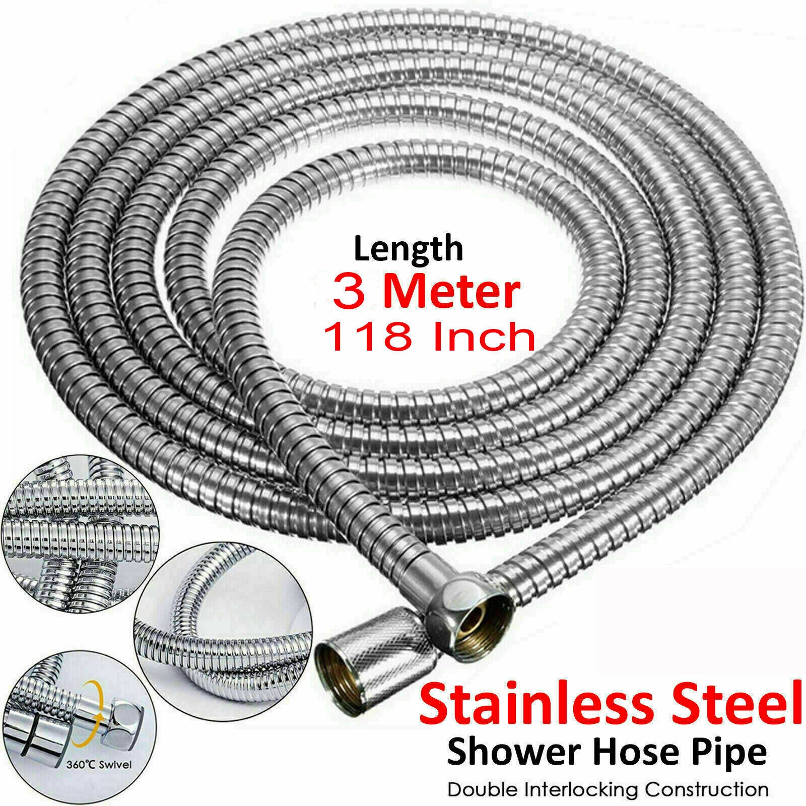 3m Shower Head Hose Stainless Steel Bathroom Flexible Tube Replacement Pipe AU